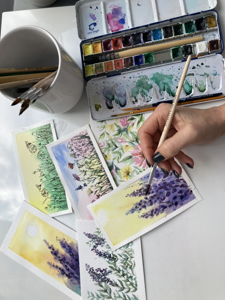 Fijne kaartjes maken met aquarel "Groetjes uit de Provence!" - Foto