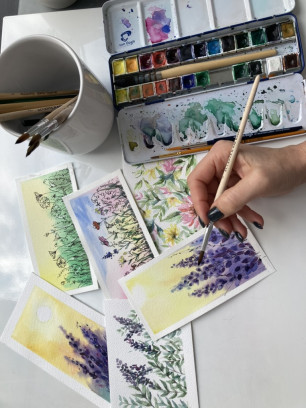 Fijne kaartjes maken met aquarel "Groetjes uit de Provence!"