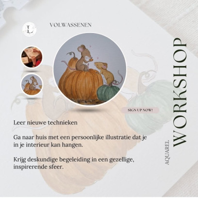 Aquarel Herfst Workshop - Pompoenenpret tussen de katten