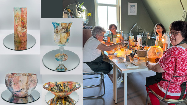 Groepsworkshop rijstpapier op glas voor een familieuitje