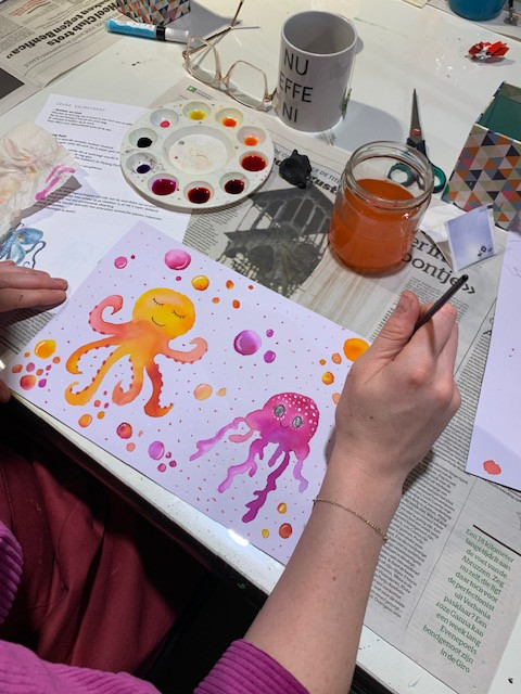 Wenskaarten met ecoline en acrylinkt - Foto
