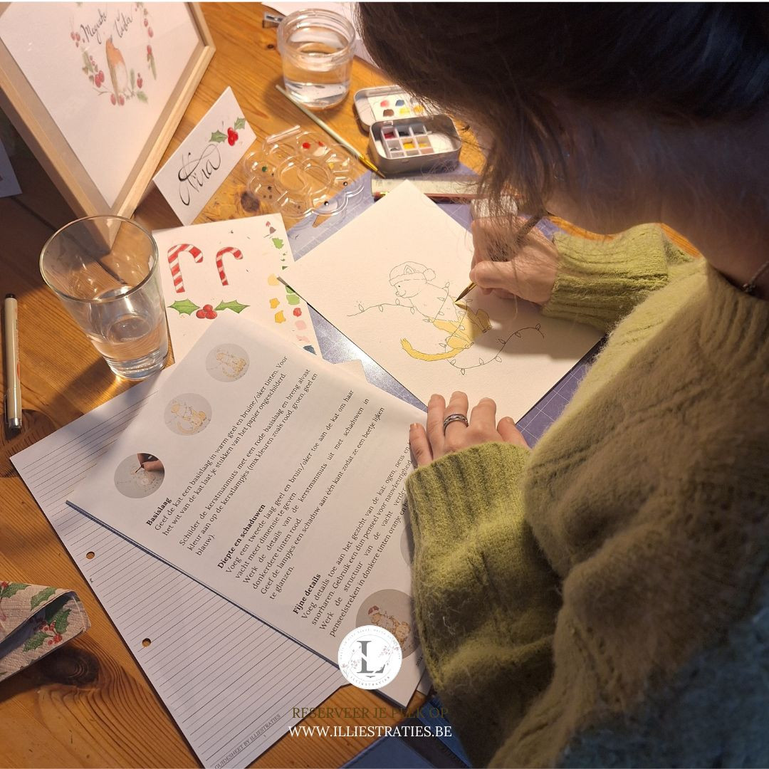 Aquarel Kerstworkshop: Schilder je eigen kat in kerstsfeer - Foto