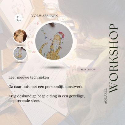 Aquarel Kerstworkshop: Schilder je eigen kat in kerstsfeer