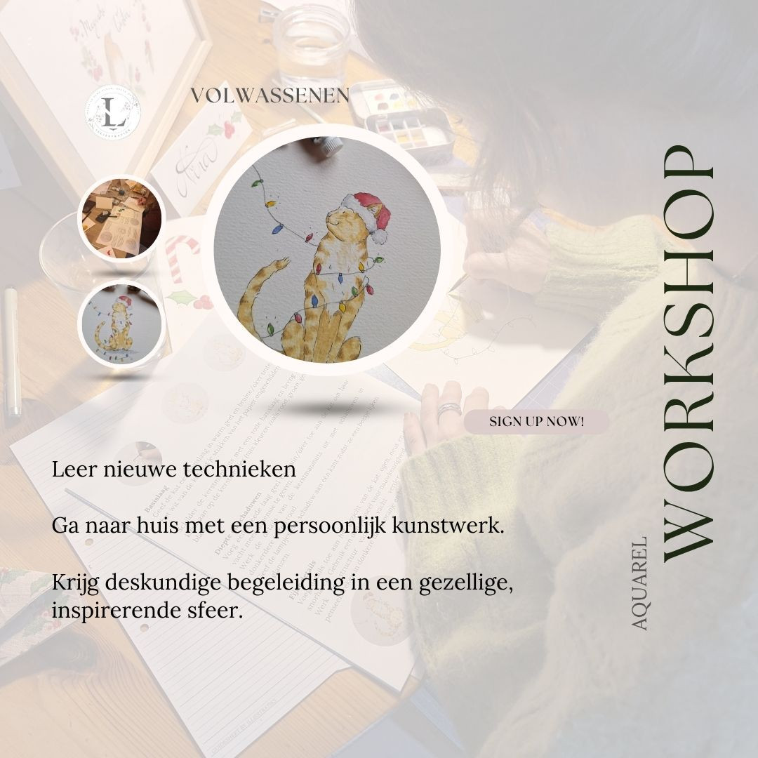 Aquarel Kerstworkshop - Maak jouw kat de hoofdrolspeler in dit verhaal! - Foto