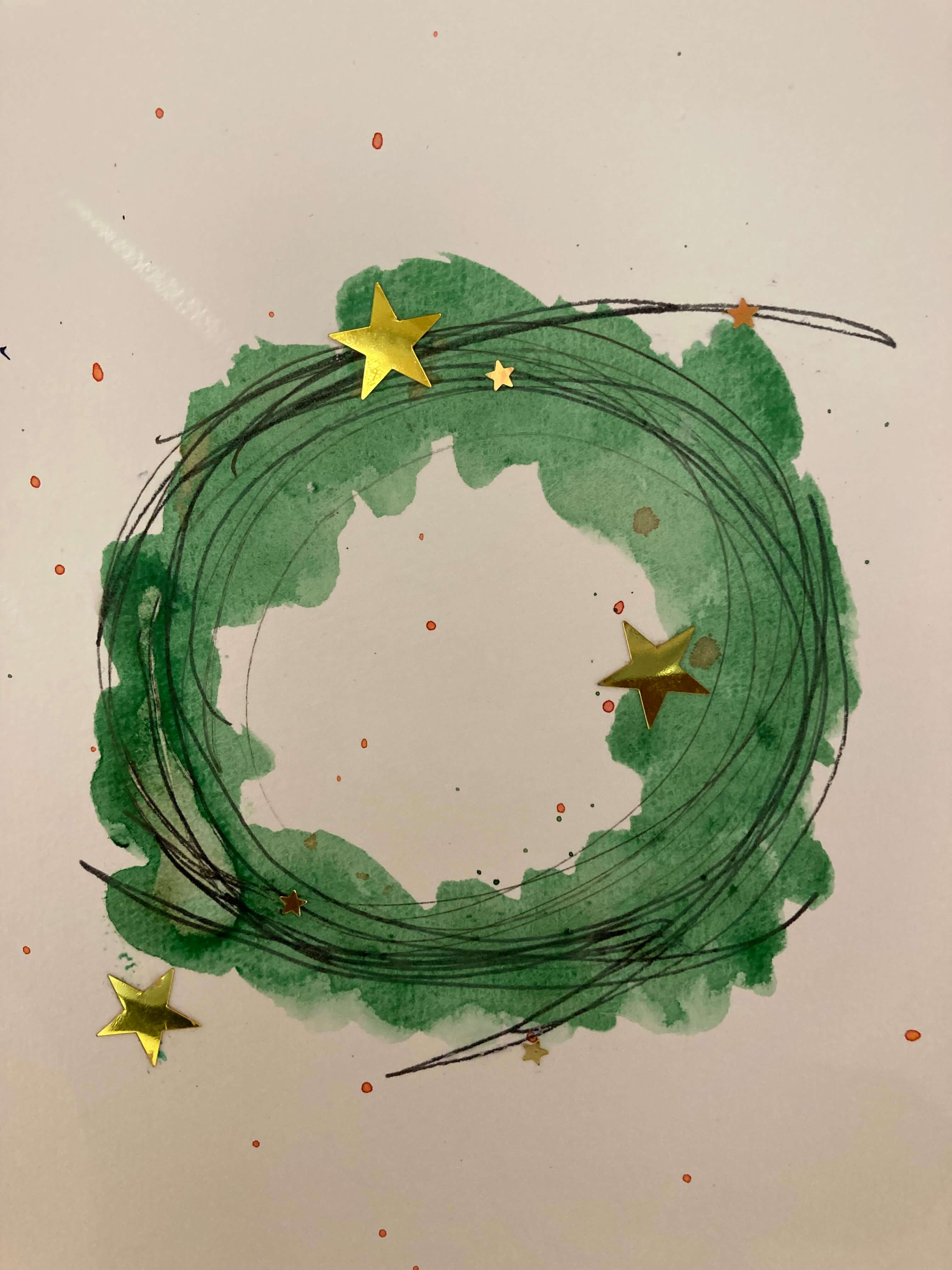 Kerstkaarten maken met aquarelstift - Foto