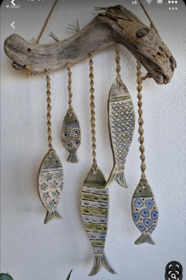 Houten vissen mobile met macramé