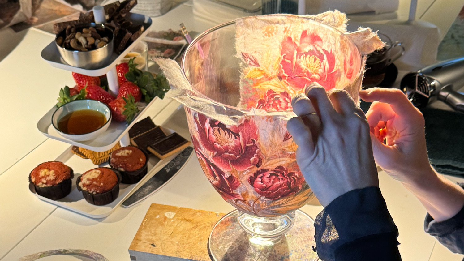 Workshop rijstpapier op glas - Foto