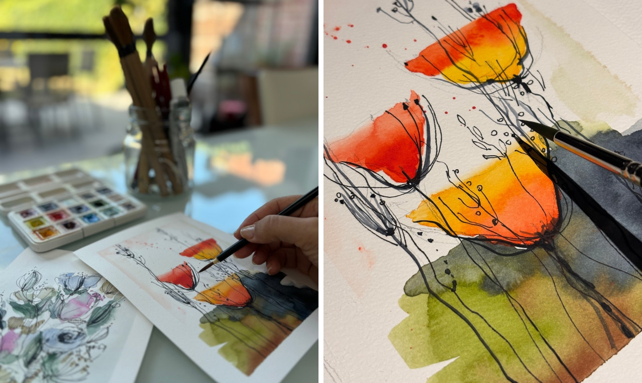 🎨 Expressieve bloemen in aquarel - Foto