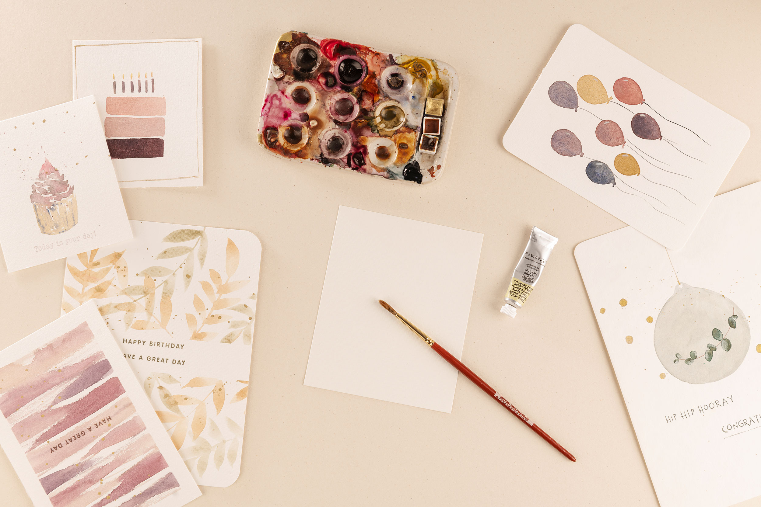 Schilder je eigen wenskaartjes voorraad met aquarel - Foto