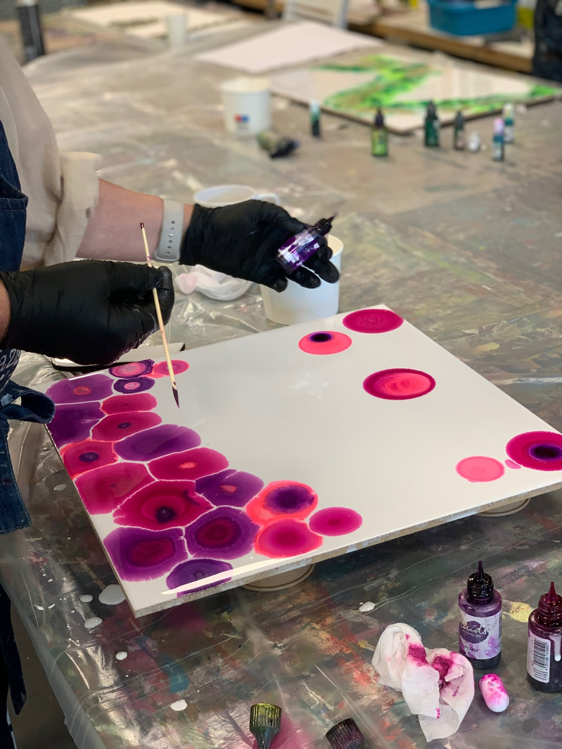 Epoxy/resin art: alcoholinkt op canvas - Foto